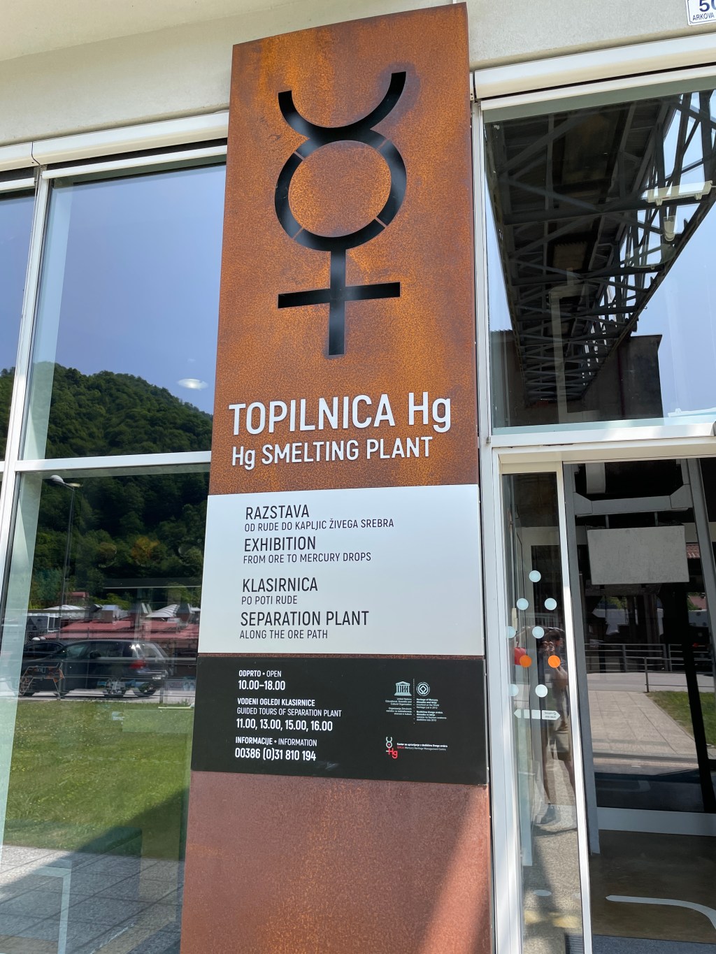 Topilnica (smelter) mercury warning sign, Idrija, Slovenia