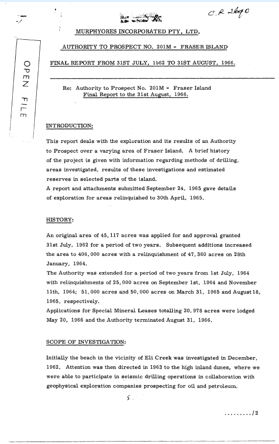 Title page of Murphyores report CR2690